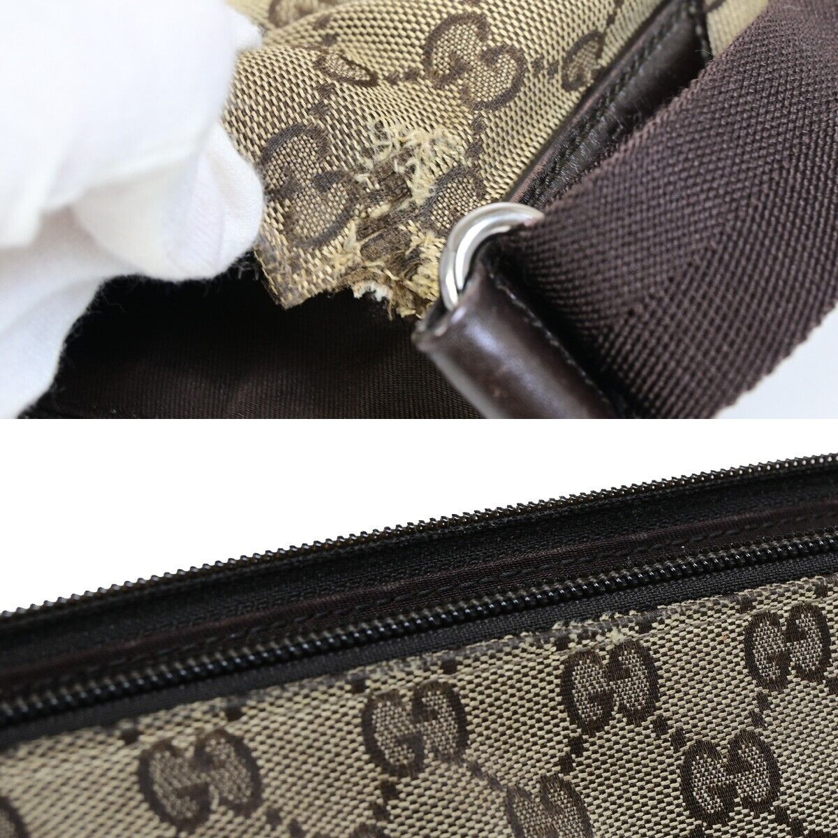 GUCCI Logo GG Pattern Shoulder Bag Canvas Leather Brown Gold Italy 67FA740