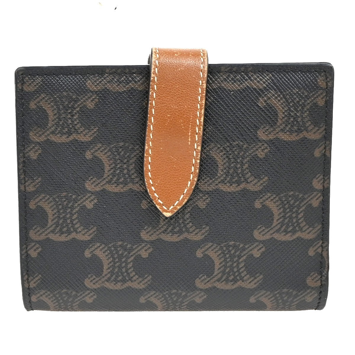 CELINE Strap Bifold Wallet Purse Triomphe Canvas Leather Brown BK Italy 65KC629