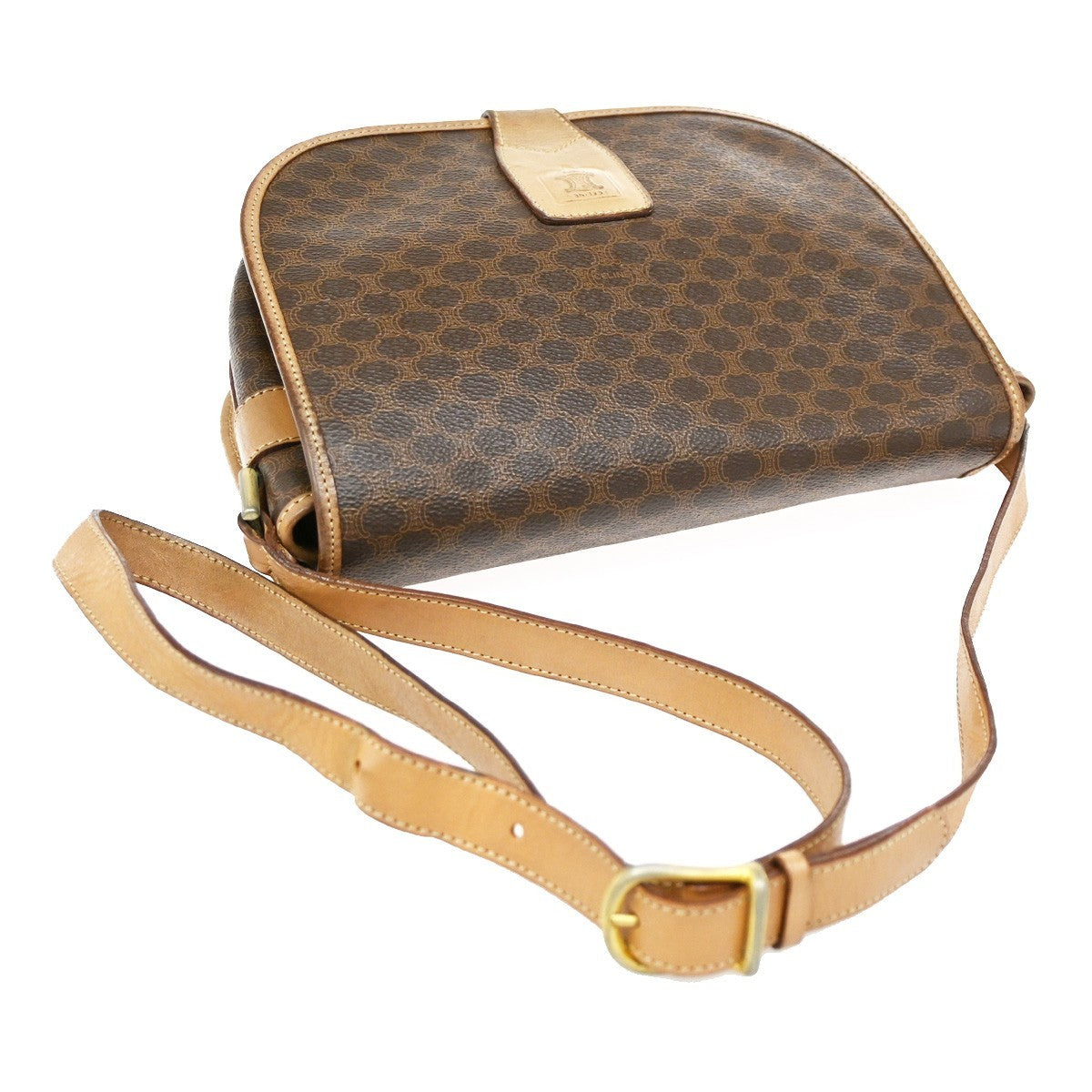 CELINE Logo Macadam Pattern Shoulder Bag PVC Leather Brown GHW Italy 63KB610