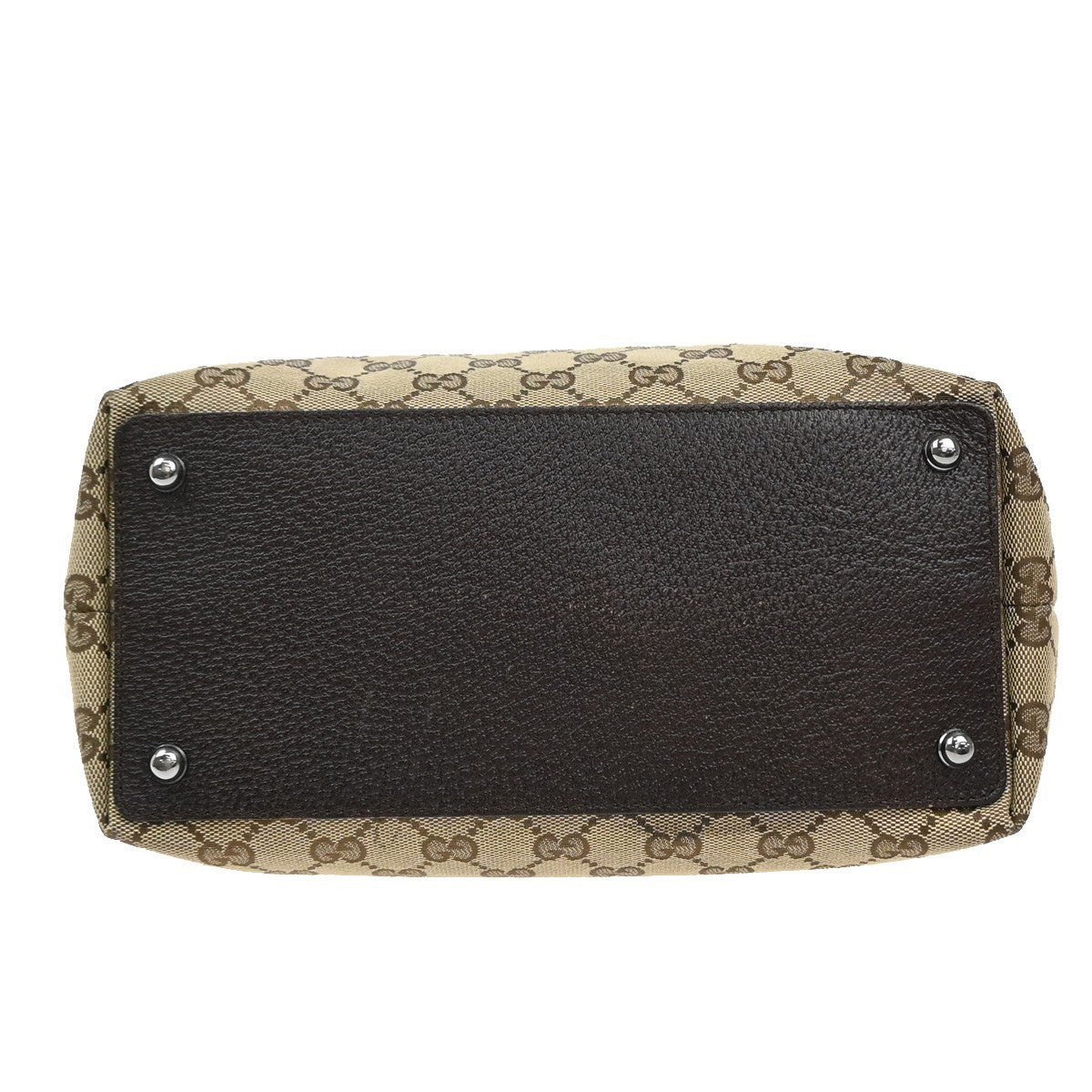 GUCCI Logo GG Pattern Shoulder Bag Canvas Leather Brown Silver Italy 61KB384