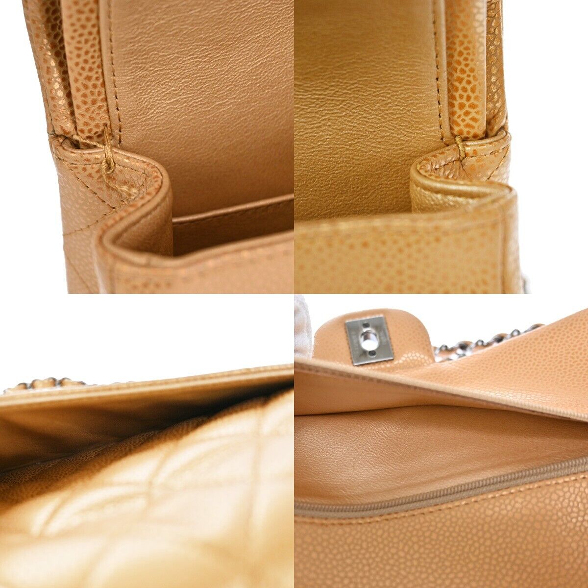 CHANEL CC Matelasse 25 Double Flap Chain Shoulder Bag Caviar Leather 6083LC452