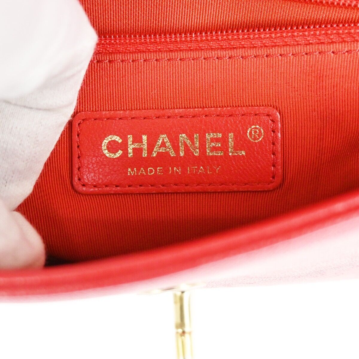 CHANEL CC Logo V Stitch Double Flap Chain Shoulder Bag Leather Red GHW 804RJ284