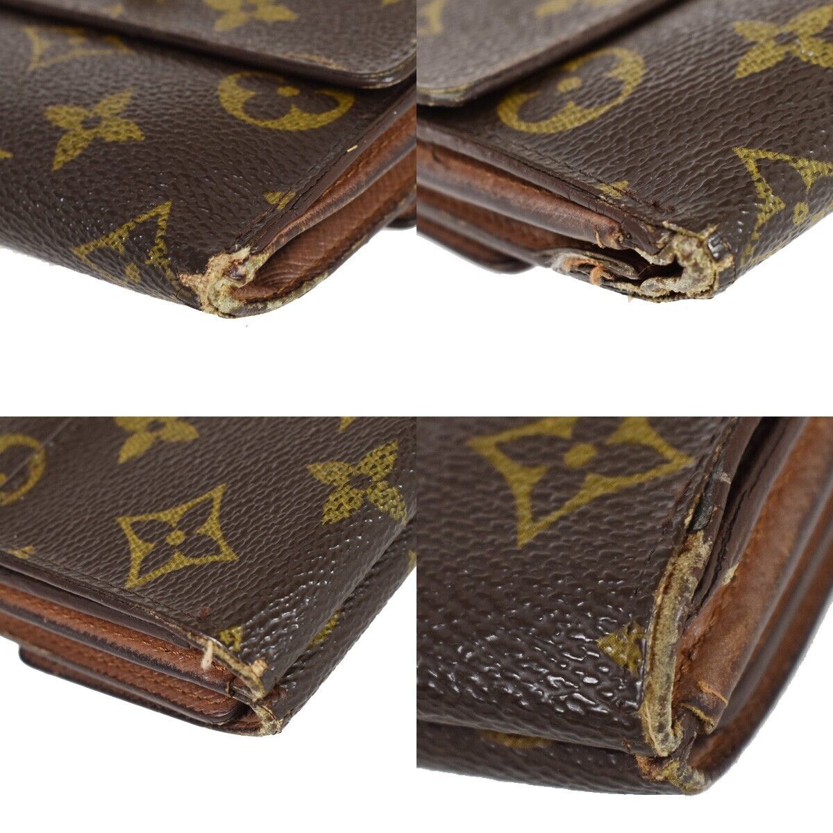 LOUIS VUITTON 2 Set Bifold Trifold Wallet Purse Monogram Leather Brown 01YA947