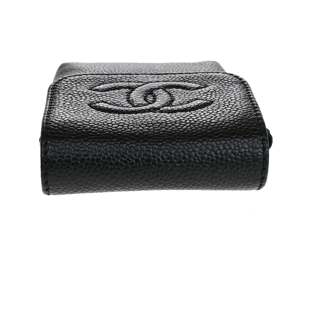 CHANEL CC Logo Cigarette Case Purse Caviar Leather Black Italy 61EB754
