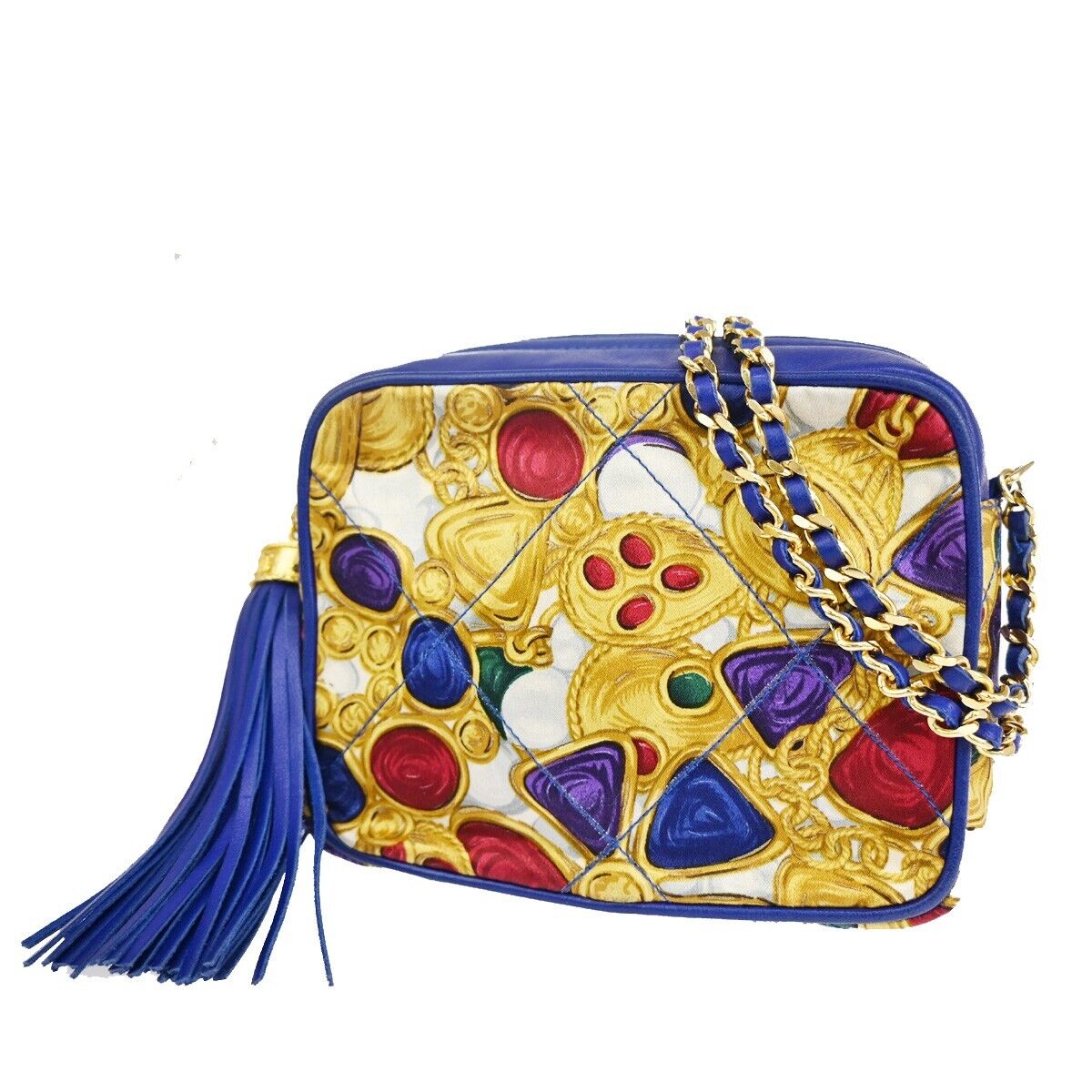 CHANEL CC Bijou Pattern Tassel Mini Chain Shoulder Bag Satin Leather BE 332RJ530