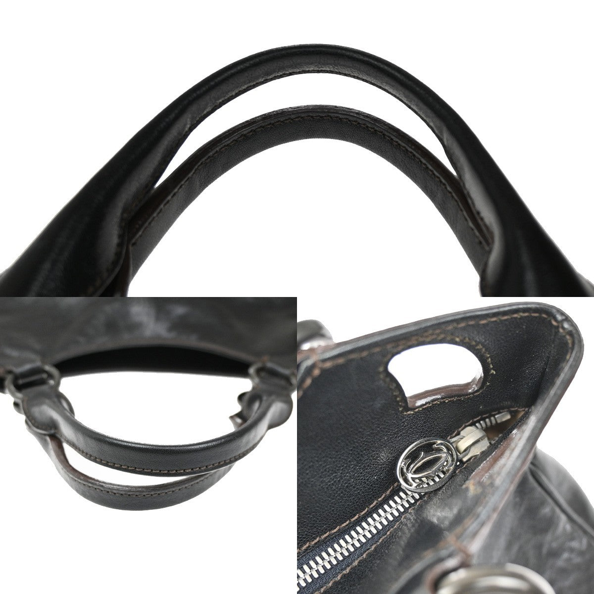 CARTIER Logo Marcello Shoulder Hand Bag Leather Black France 31EF831