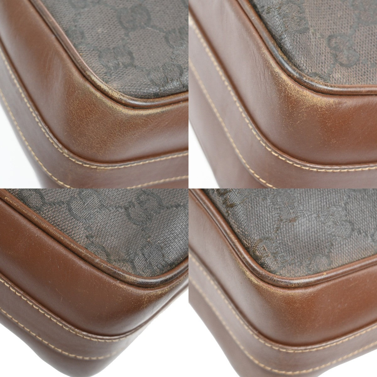 GUCCI Logo GG Pattern Shoulder Bag Coating Canvas Leather Brown 69KB596