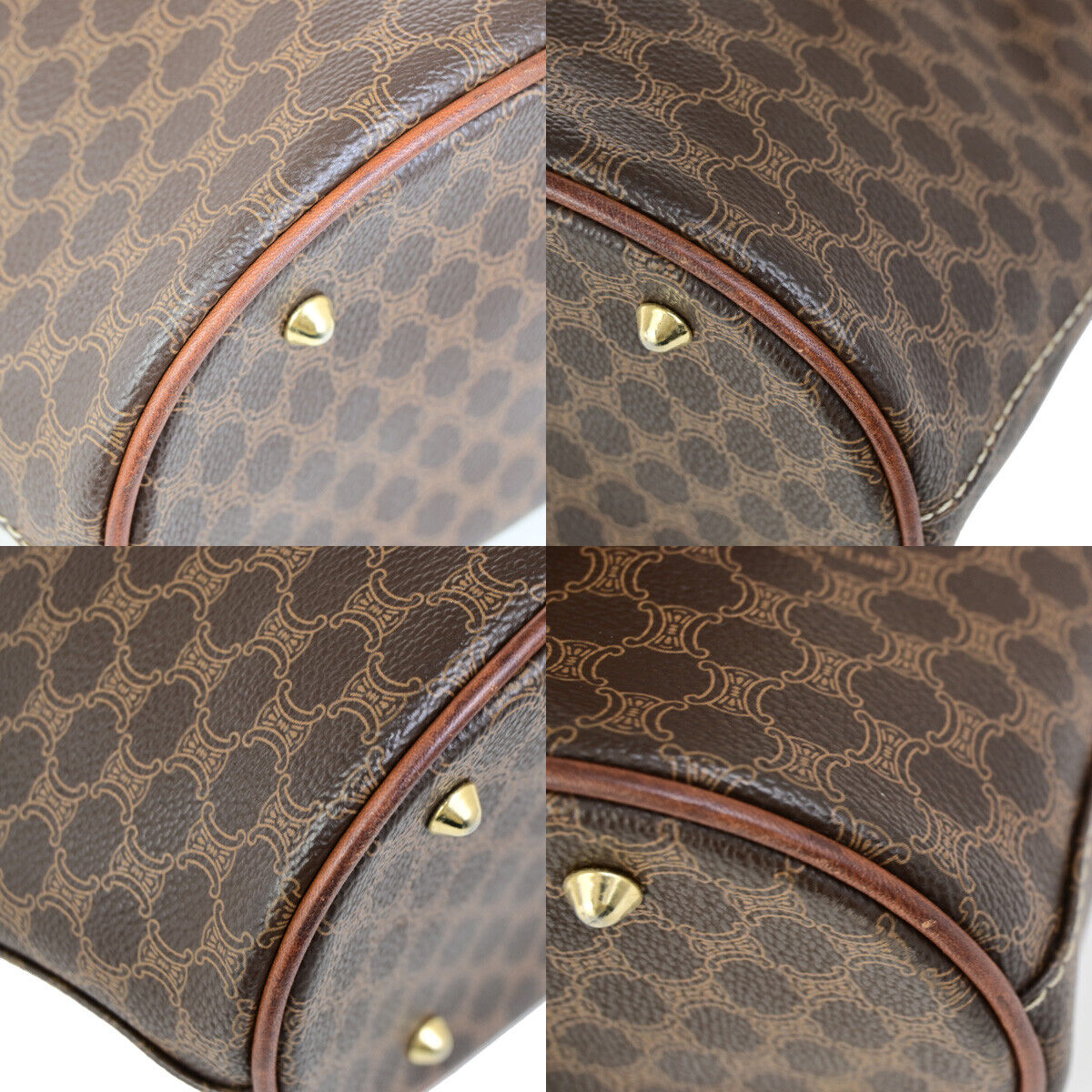 CELINE Logo Macadam Pattern Shoulder Tote Bag PVC Leather Brown GHW 62SJ475