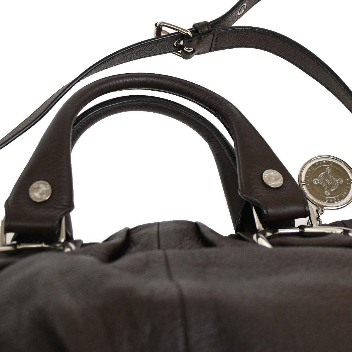 CELINE Logo Macadam 2Way Shoulder Hand Tote Bag Leather Brown SHW 76RL500