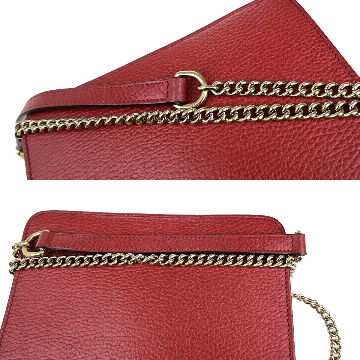 GUCCI Logo Interlocking G Chain Mini Shoulder Bag Leather Red GHW Italy 52YG617