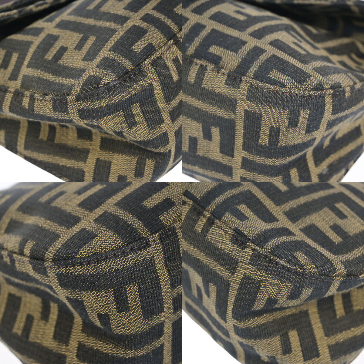 FENDI Logo Zucca Pattern Shoulder Bag Canvas Leather Brown SHW Italy 12YG485