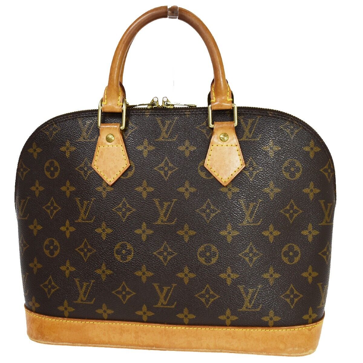 LOUIS VUITTON LV Logo Alma Hand Bag Monogram Leather Brown France M51130 83EA822