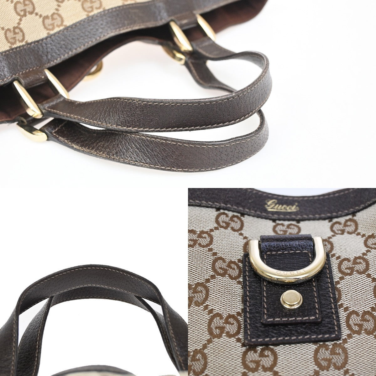 GUCCI GG Pattern Abbey D-Ring Hand Bag Canvas Leather Brown GHW Italy 31KC675