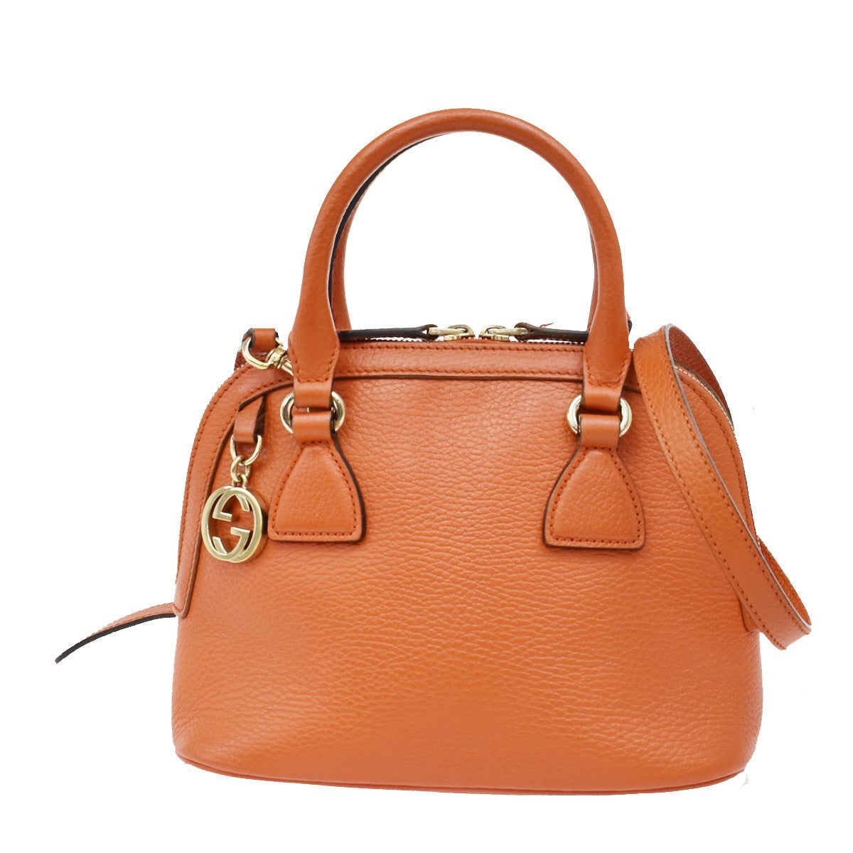GUCCI Logo Interlocking G 2Way Shoulder Hand Bag Leather Orange GHW 93KB068