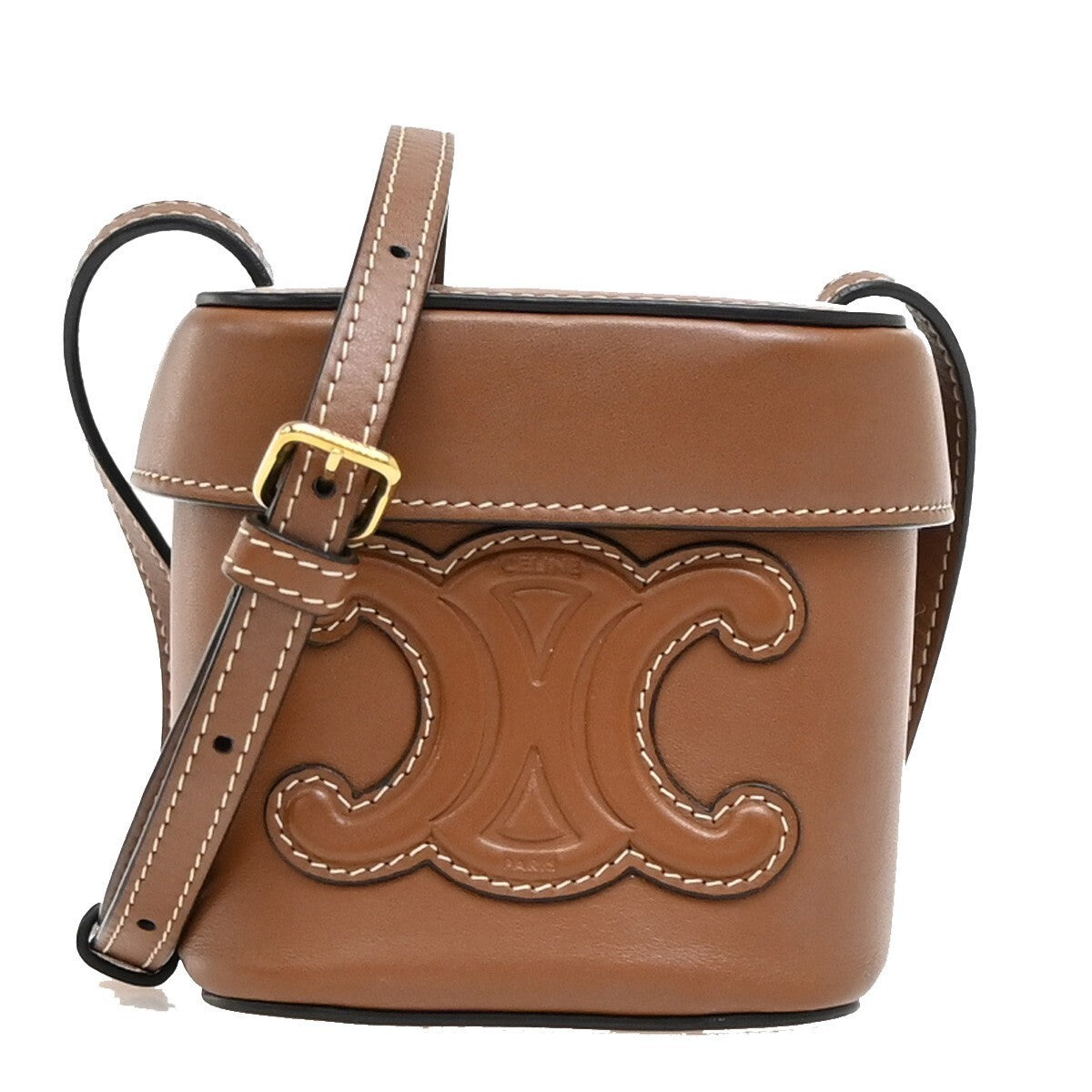 CELINE Logo Cuir Triomphe Small Box Shoulder Bag Leather Brown Italy 665RF311