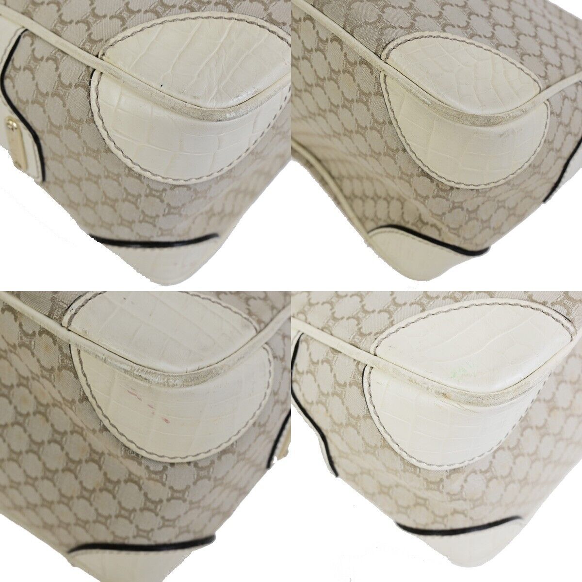CELINE Logo Boogie Macadam Hand Bag Leather Canvas Beige Italy 67FB204