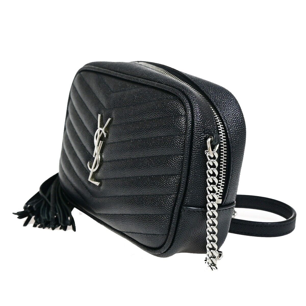 SAINT LAURENT YSL Logo Lou Chain Mini Shoulder Bag Leather Black SHW 675RJ866