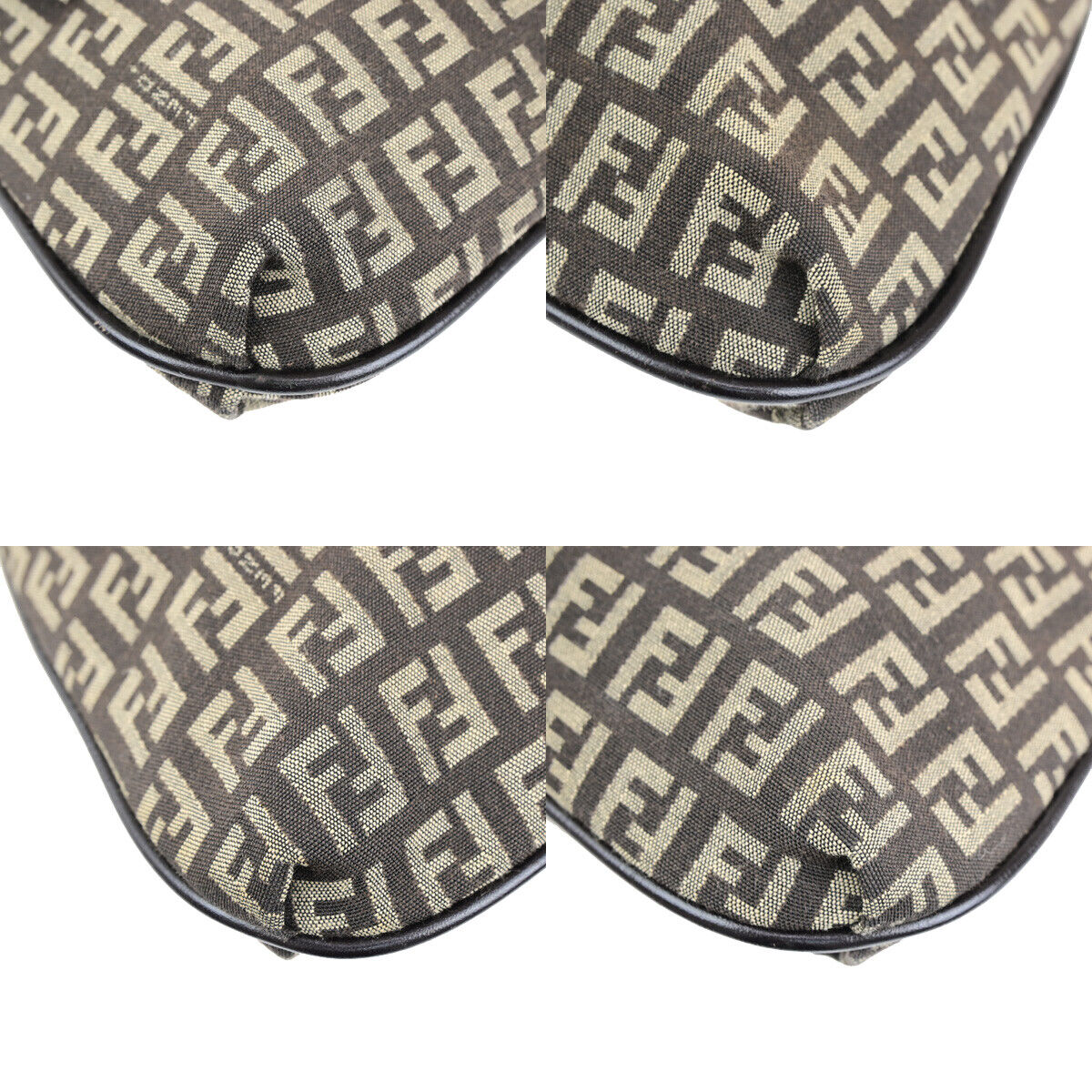 FENDI Logo Zucchino Shoulder Bag Canvas Leather Brown SHW Italy 70SJ496
