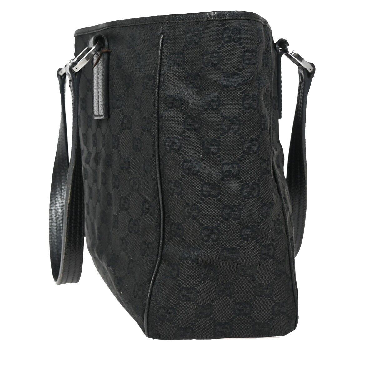 GUCCI Logo GG Pattern Shoulder Bag Canvas Leather Black Silver Italy 05FA533