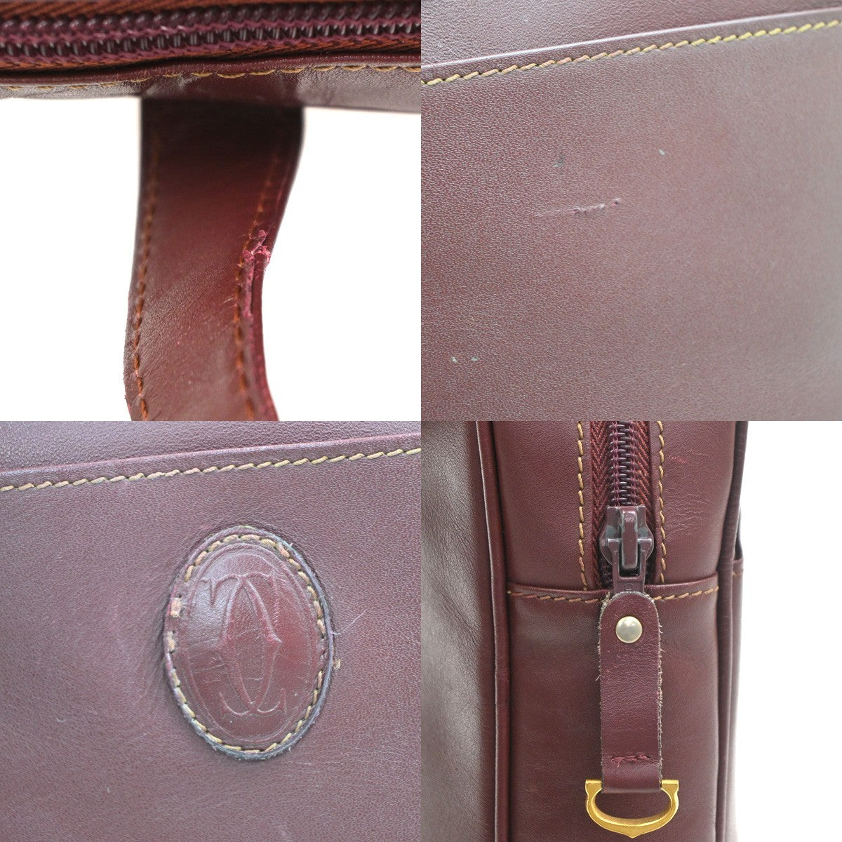 CARTIER Logo Must Line Shoulder Hand Bag Leather Red  Burgundy Italy 67MA134