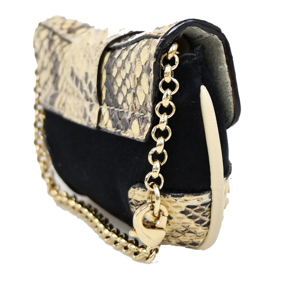 DOLCE & GABBANA Chain Coin Case Satin Exotic Leather Brown Black 02EE272