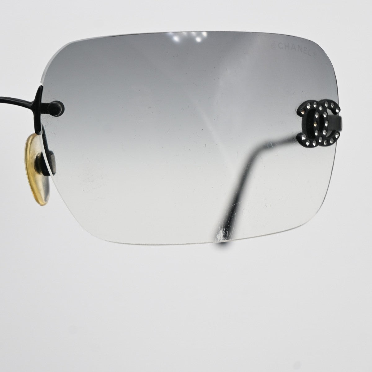 CHANEL CC Logo Rhine Stone Sunglasses Eye Were 4017-D Plastic Metal BK 67RL857