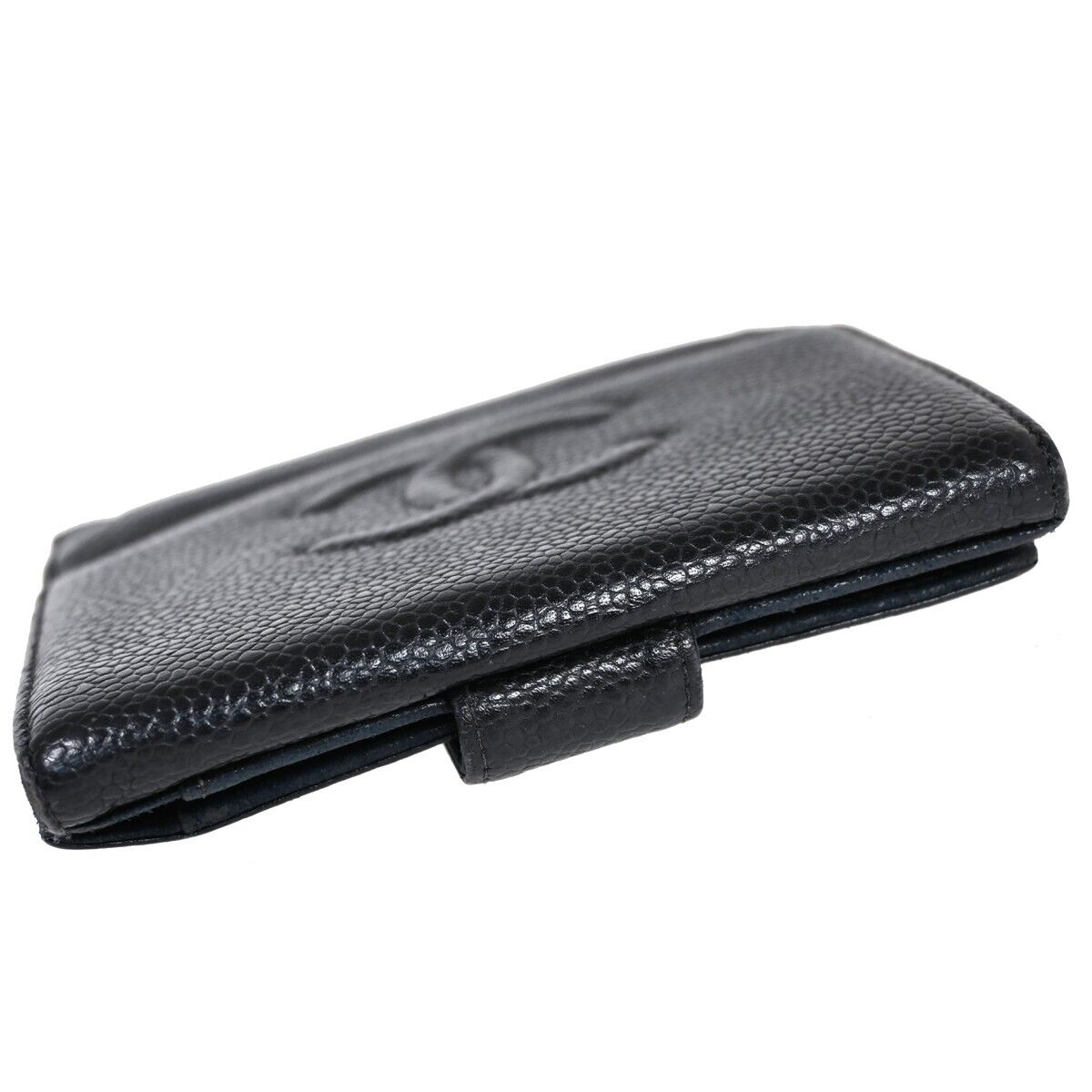 CHANEL CC Logo Bifold Wallet Purse Caviar Skin Leather Black GHW France 61HB366