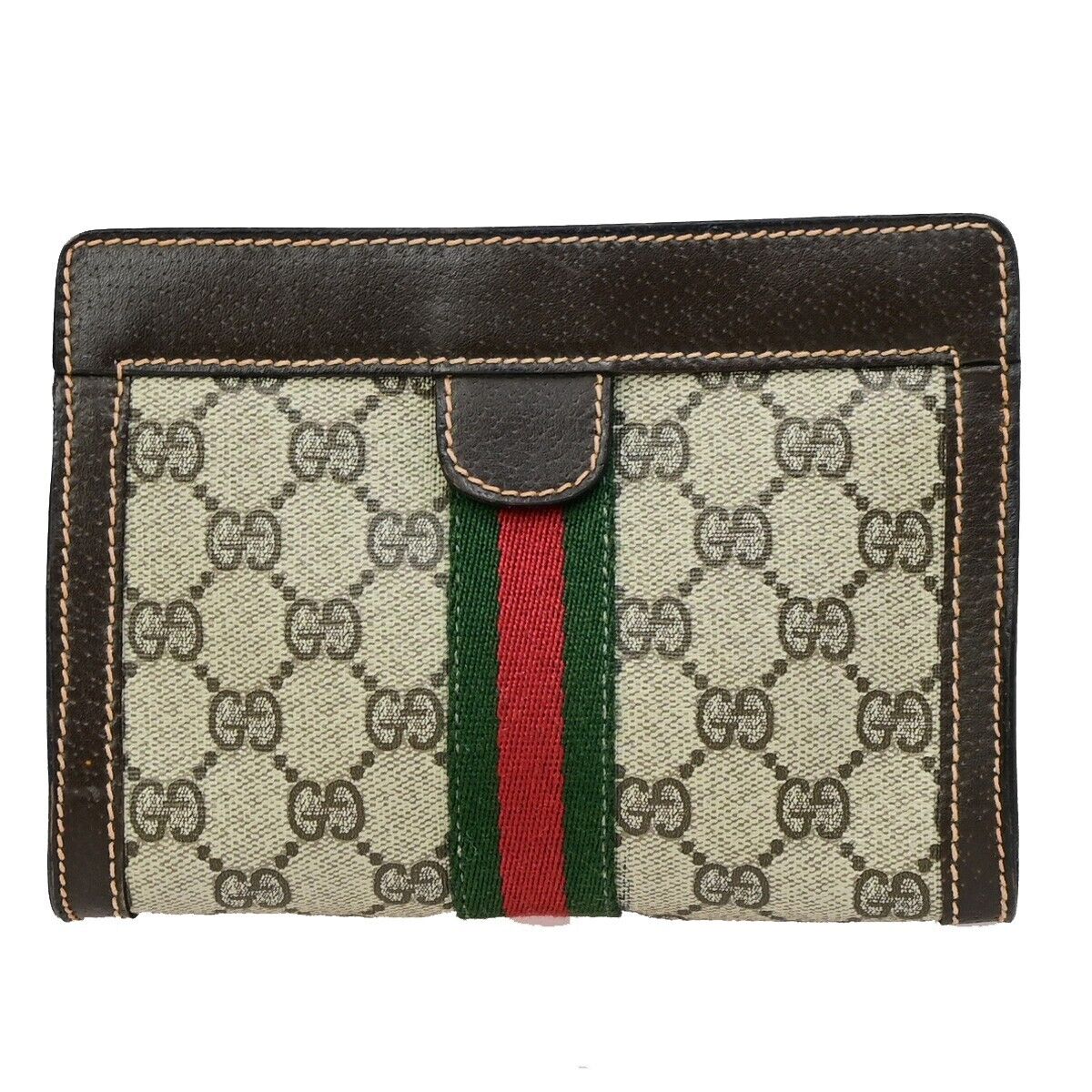 GUCCI Logo GG Mini Pattern Sherry Pouch Bag PVC Leather Brown Italy 67KA491