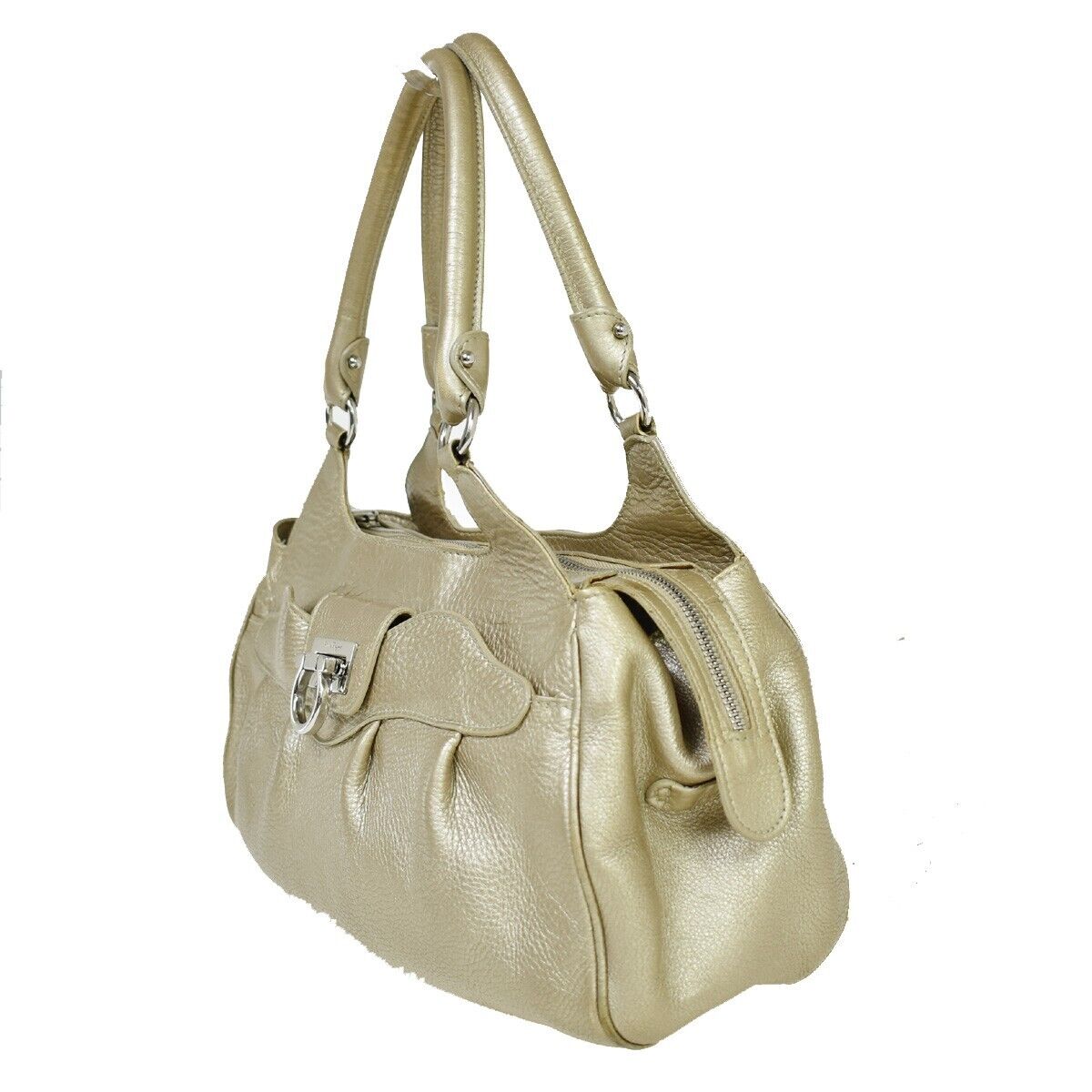 SALVATORE FERRAGAMO Logo Gancini Shoulder Bag Leather Gold 04JH321