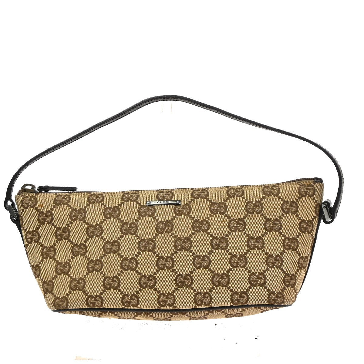 GUCCI Logo GG Pattern Hand Bag Canvas Leather Brown SHW Italy 65CA757