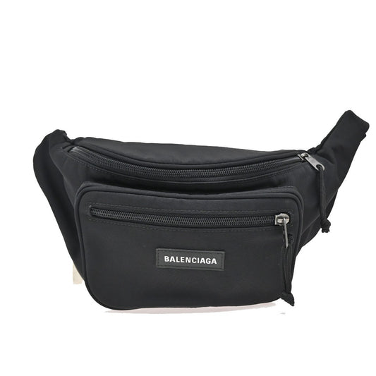 BALENCIAGA Logo Explorer Belt Bum Bag Canvas Leather Black Italy 85FC134