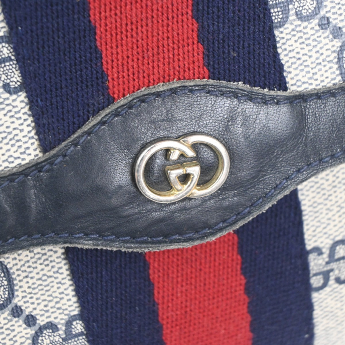 GUCCI Parfums GG Sherry Clutch Pouch Bag Leather PVC Navy Made in Italy 09TA592