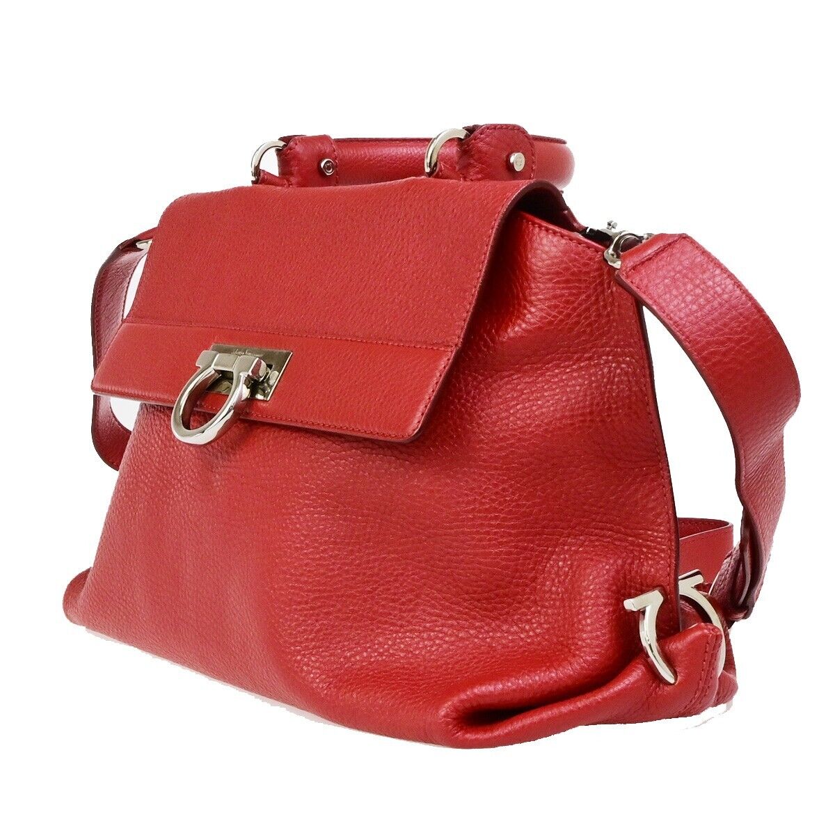 SALVATORE FERRAGAMO Gancini 2Way Shoulder Hand Bag Leather Red SHW 34ED318