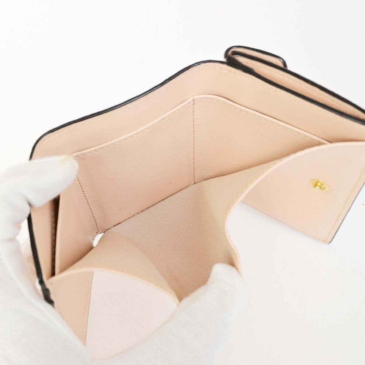 FENDI Zucca Pattern Mini Trifold Wallet Purse Leather Pink Italy 69FB178