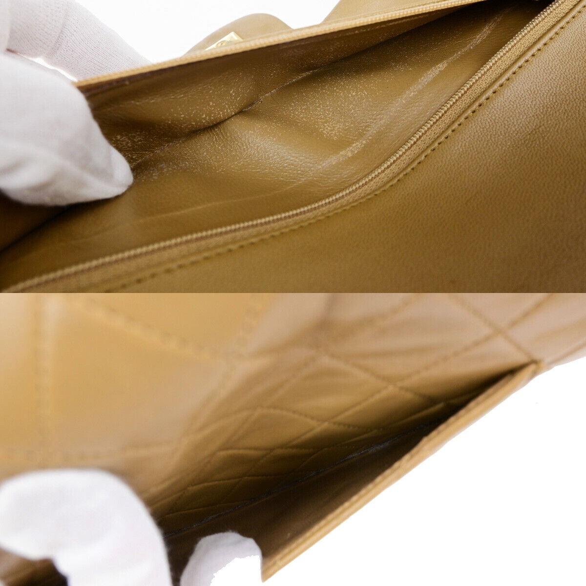 CHANEL CC Matelasse 25 Double Flap Chain Shoulder Bag Leather Beige GHW 332RK663