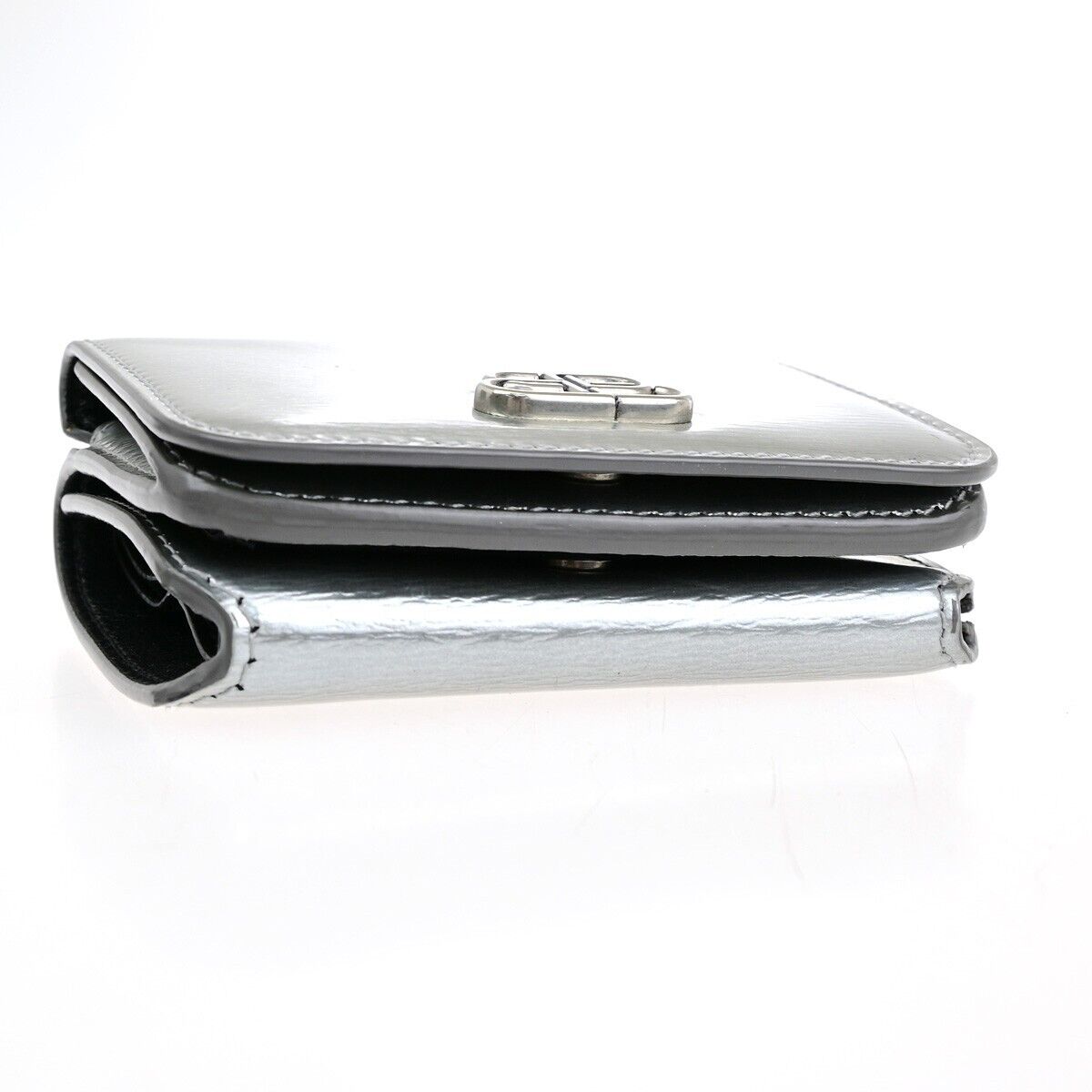 BALENCIAGA BB Logo Mini Trifold Wallet Purse Leather Silver Italy 30YF007