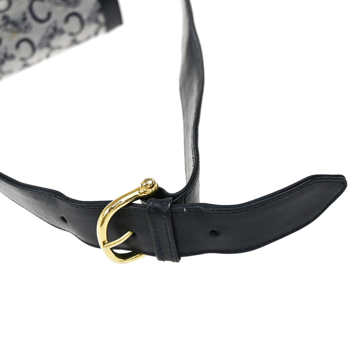 CELINE C Macadam Horse Carriage Shoulder Bag Canvas Leather Navy Blue 67EF889