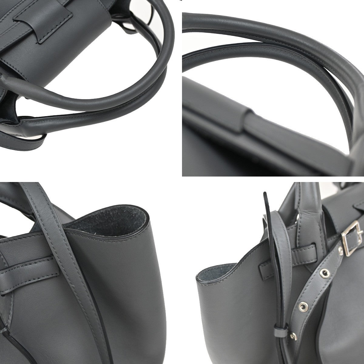 CELINE Logo Big Bag 2Way Shoulder Hand Bag Leather Gray SHW Italy 52RF736