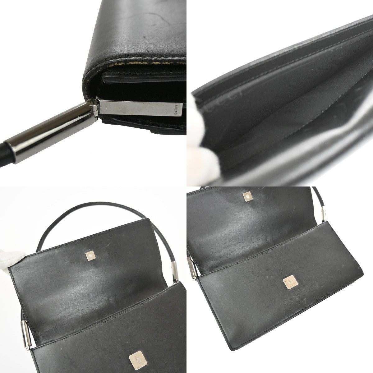 GUCCI Logo GG Shoulder Hand Bag Leather Black SHW Italy 66YJ174