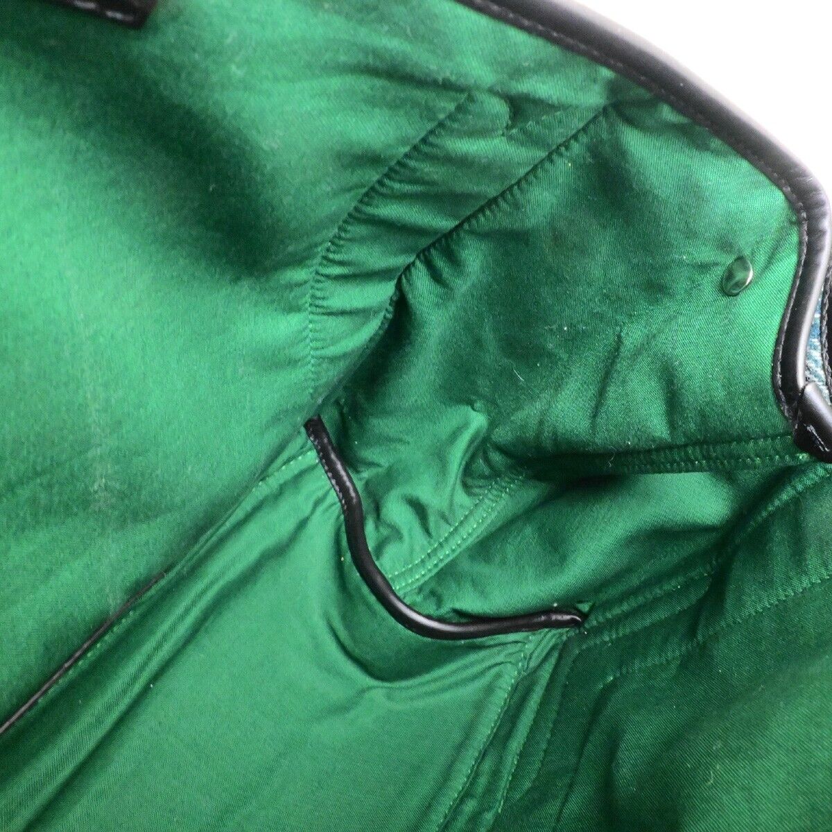 BALENCIAGA Navy Cabas S Hand Tote Bag Check Wool Leatehr Green Black 75KA432
