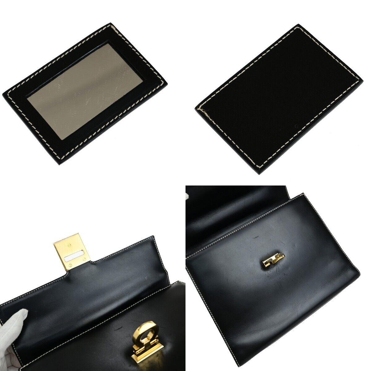 SALVATORE FERRAGAMO Gancini Top Handle Hand Bag Leather Black GHW Italy 35ED328