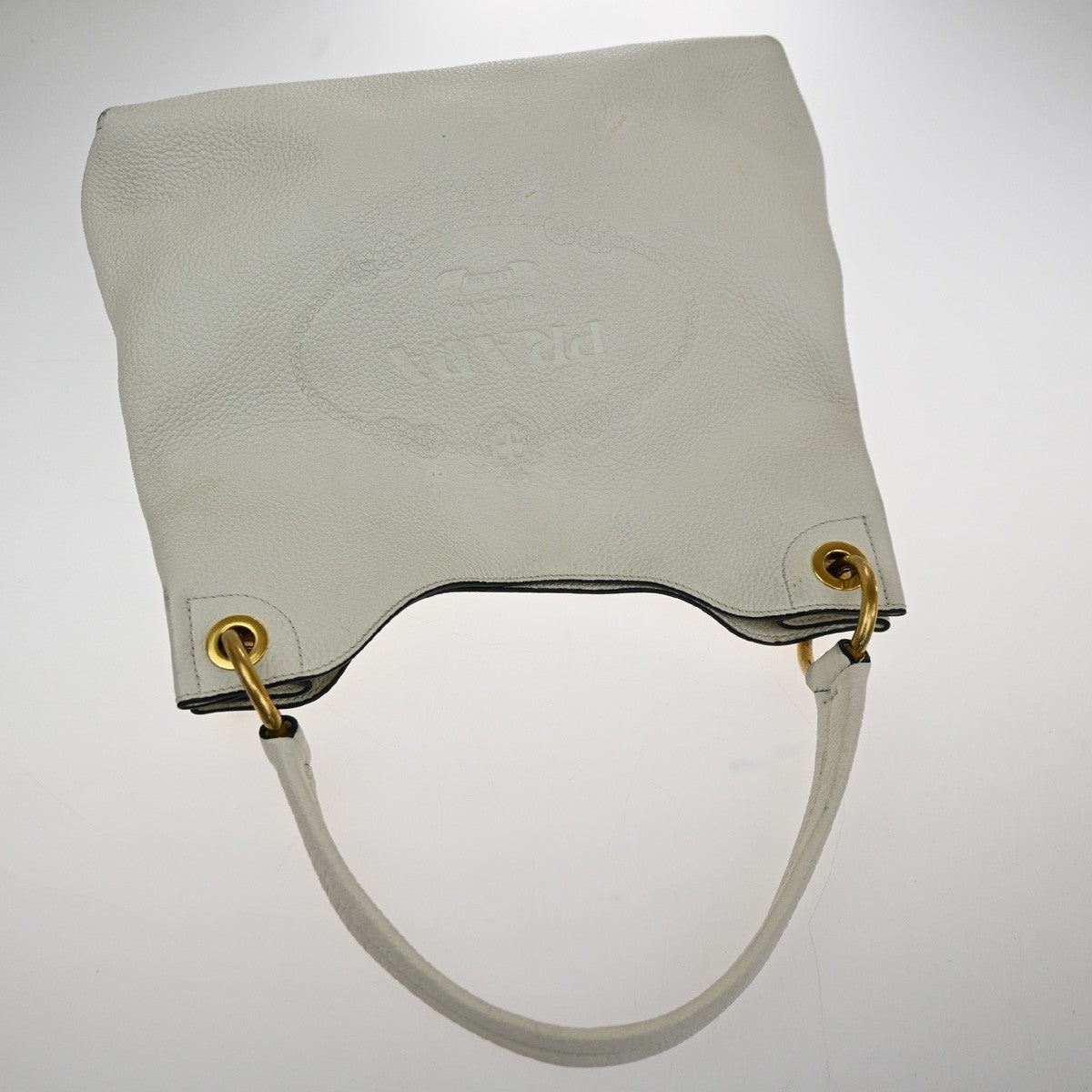 PRADA  Embossing LOGO One Shoulder Tote Bag Leather White GHW 12TA705