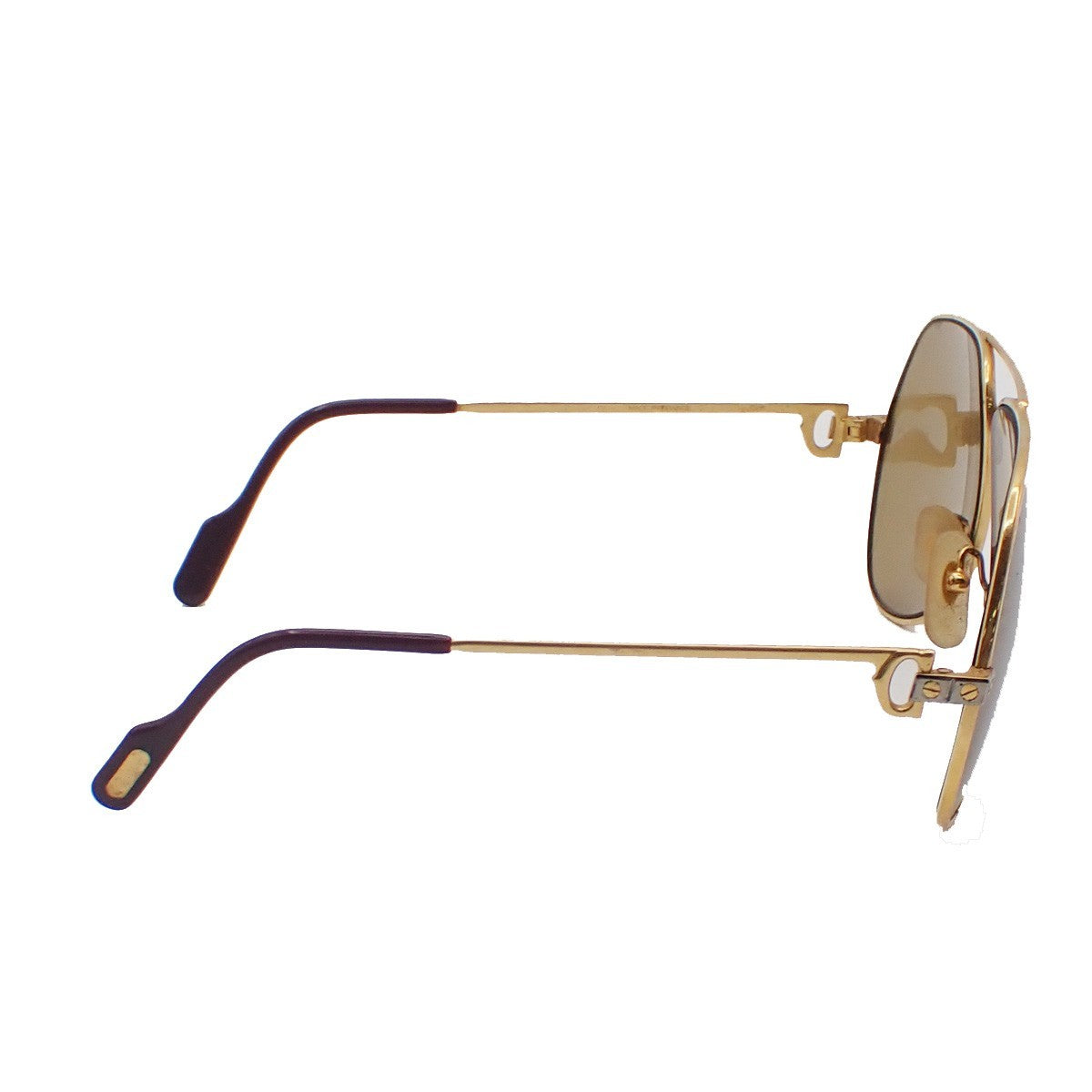 CARTIER Logos Sunglasses Eye Wear Metal Plastic Gold Brown France 64CA892