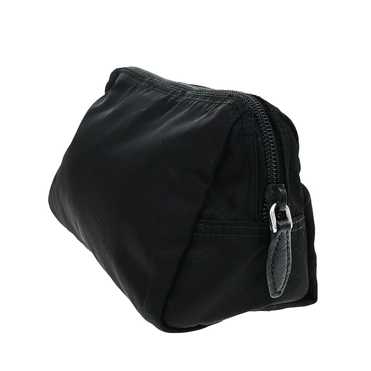 PRADA Logo Tessuto Cosmetic Pouch Nylon Leather Black Silver 32YH094