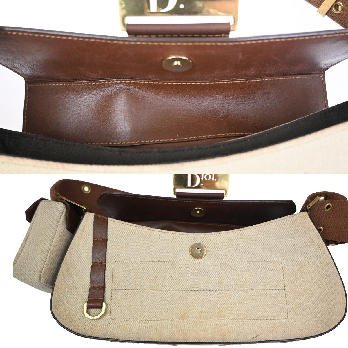 CHRISTIAN DIOR Columbus Flap Shoulder Bag Canvas Leather Beige GHW Italy 51RL926