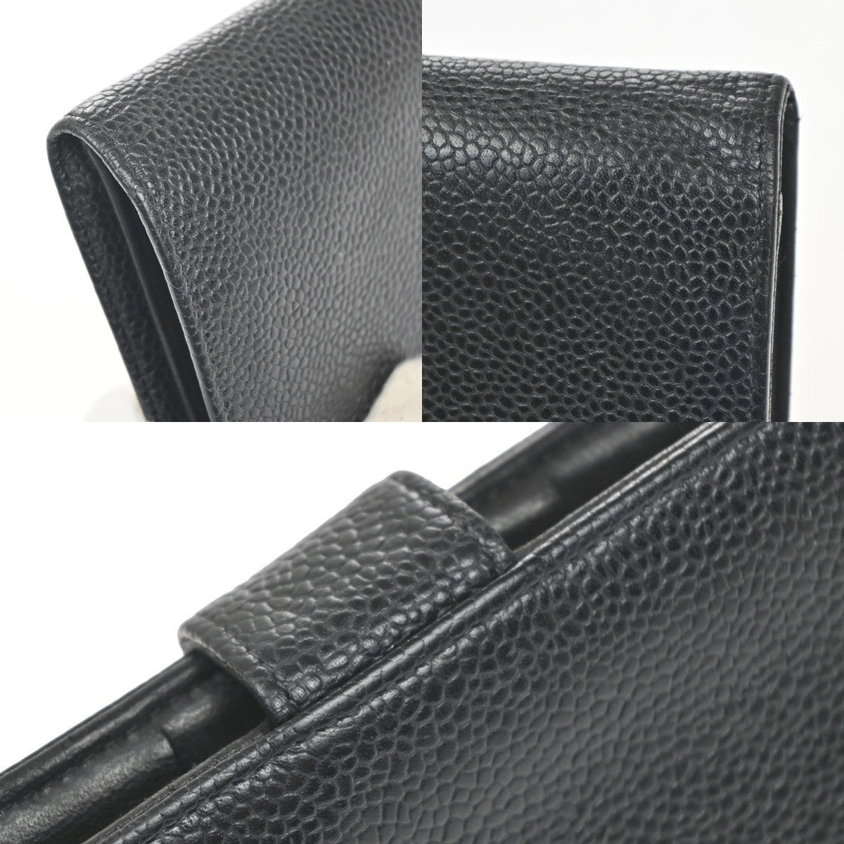 CHANEL CC Logo Bifold Long Wallet Grained Calfskin Leather Black France 16RL991