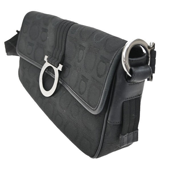SALVATORE FERRAGAMO Gancini Shoulder bag Canvas Leather Black Italy SHW 62TA413