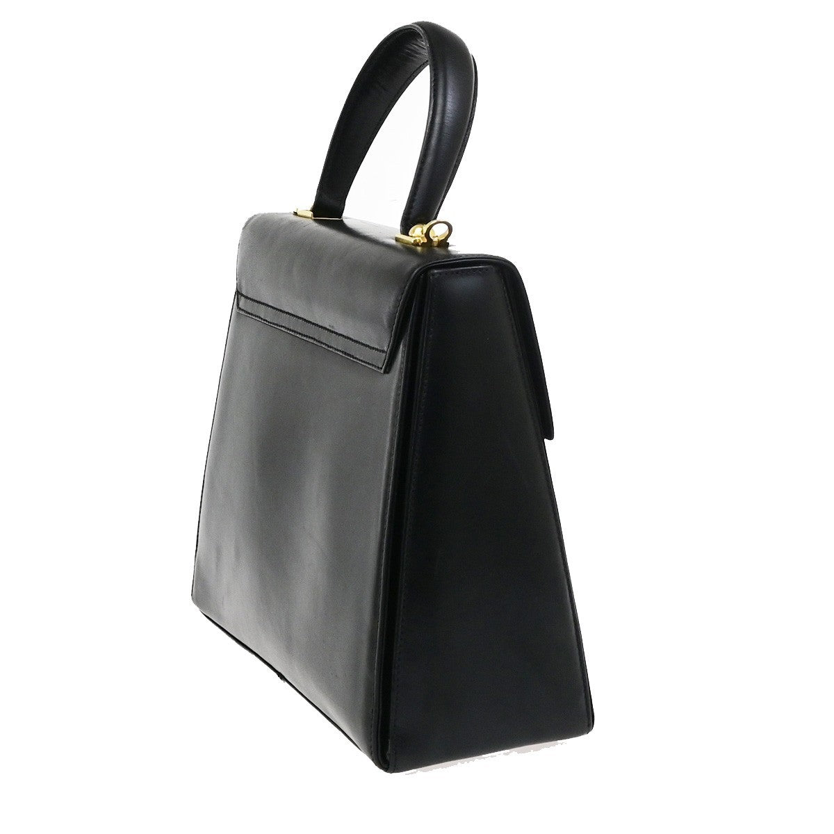 SALVATORE FERRAGAMO Logo Gancini Hand Bag Leather Black GHW Italy 38KD151
