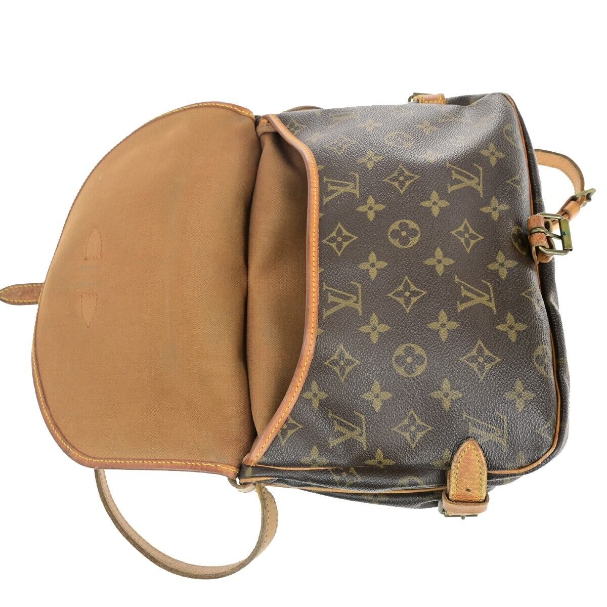LOUIS VUITTON Logo Saumur 30 Shoulder Bag Monogram Leather Brown M42256 30HC017