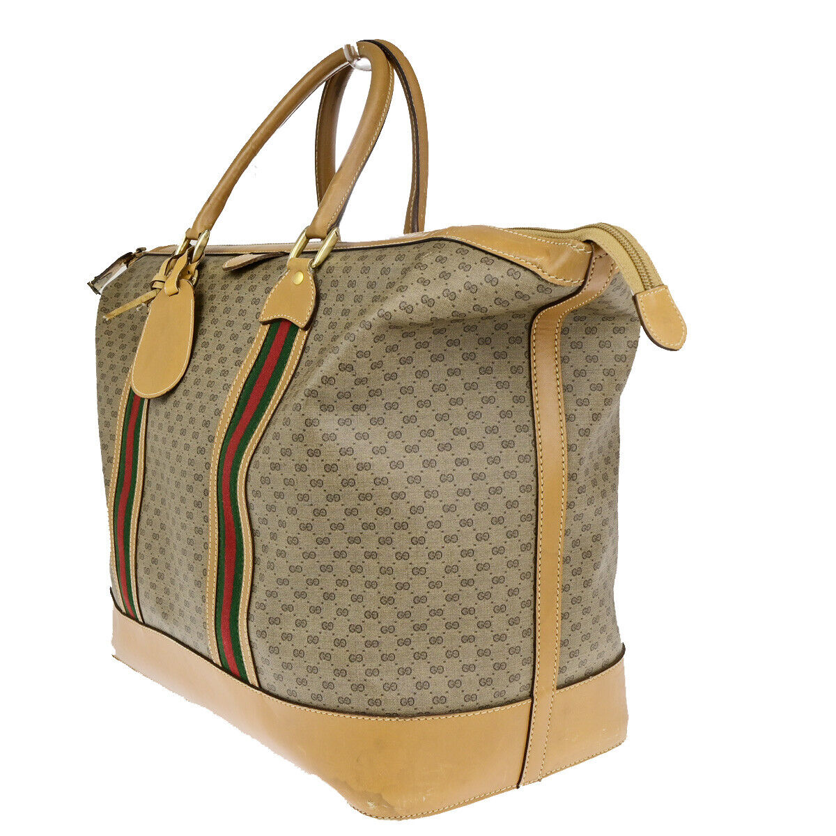 GUCCI Logo Sherry GG Pattern Travel Hand Bag PVC Leather Brown Italy 62YG543